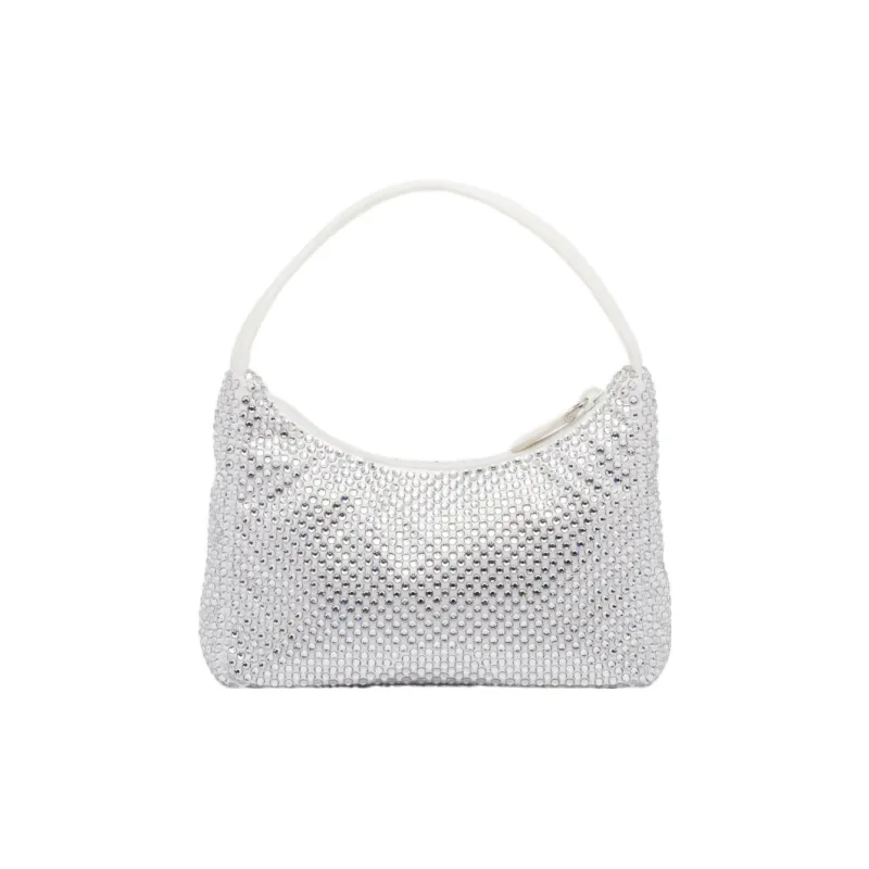 PRADA Satin Fabric Hobo Bag Handbag Shoulder Bag Women's White-1