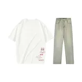Set (off-white T-shirt + yellow mud jeans)
