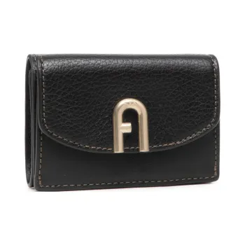 Furla Primula Grained Cow Leather Card Holder Wallet Women's Black