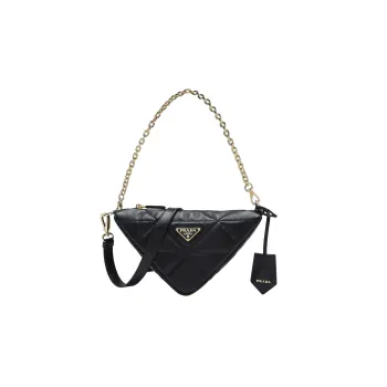 PRADA Triangle Soft Sheep Leather Handbag Shoulder Bag Women's Black