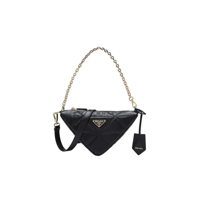 PRADA Triangle Soft Sheep Leather Handbag Shoulder Bag Women's Black-0