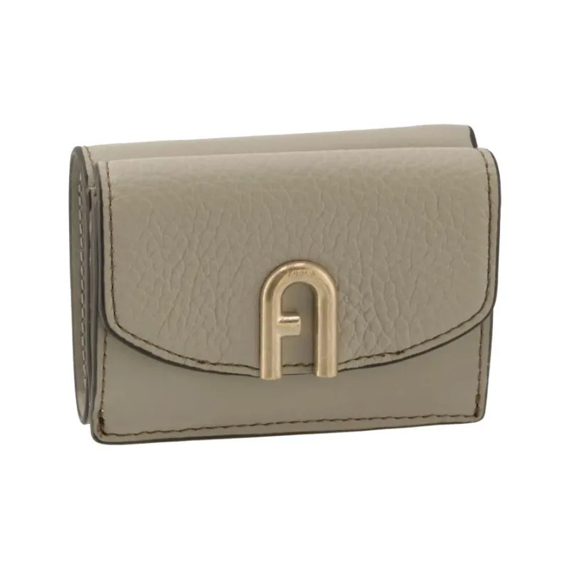 Furla Primula Grain Cow Leather Card Holder Wallet Women's Gray-1