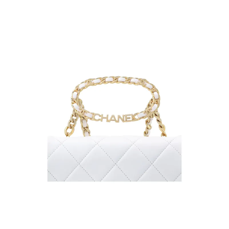 CHANEL 23C Early Spring Sheepskin Flap Bag, Shoulder Bag, Crossbody Bag, Handbag Mini Women's White-3