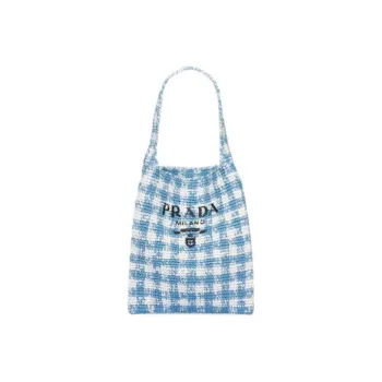 PRADA Raffia One Shoulder Handbags Large Size Women's Light Blue
