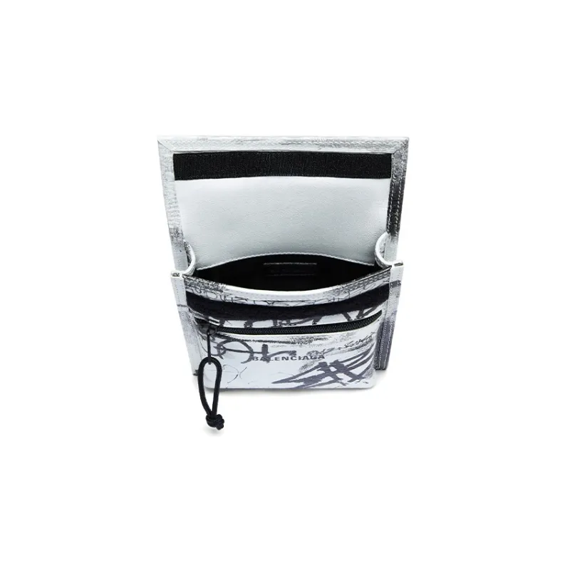 Balenciaga Lambskin Messenger Bag Shoulder Bag Crossbody Bag Small Size Men's White/Black-4