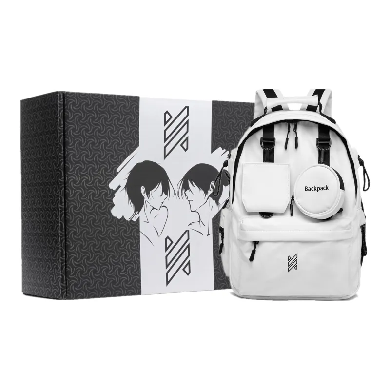 NOMK PU Backpack Large Size Unisex White/Black/Gray-5
