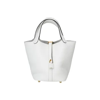 HERMES Picotin Lock Clemence Bullock Leather Basket Bag Handbag Women's 0U New White