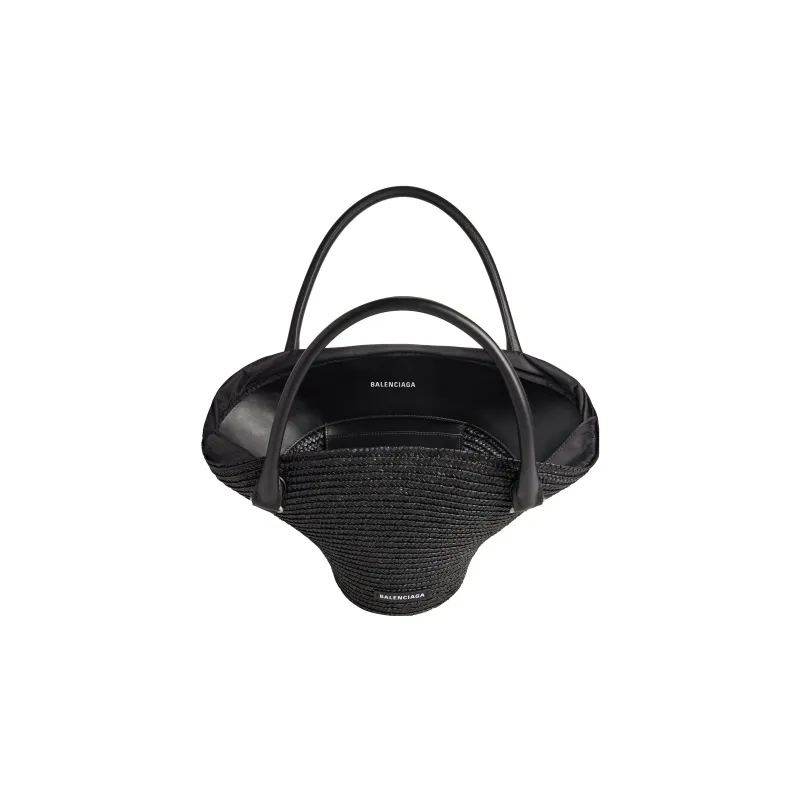 Balenciaga Straw Handbag Medium Size Women's Black-4