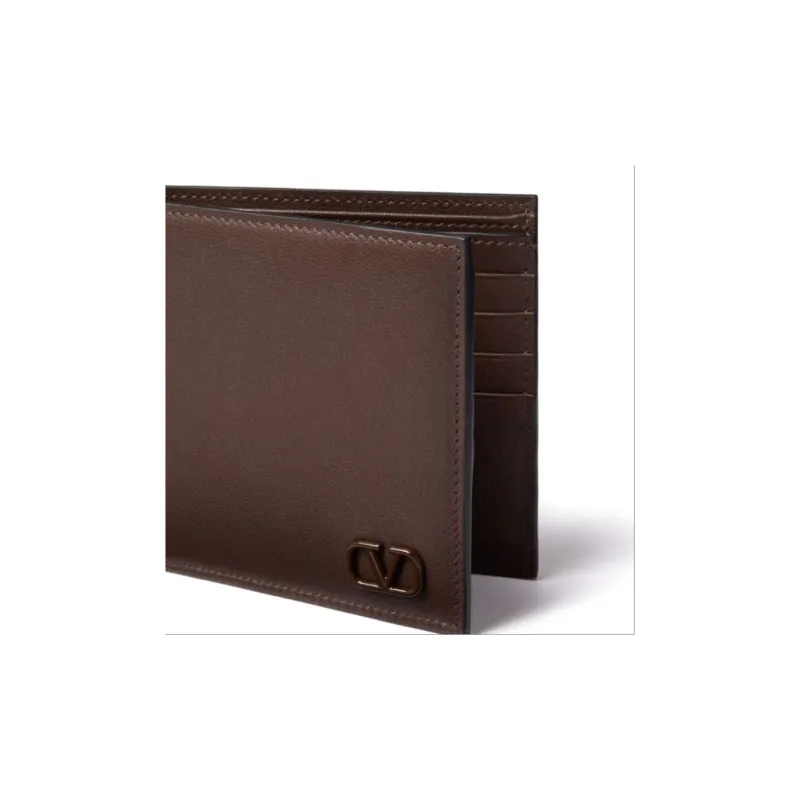 Valentino Calfskin Card Holder, Wallet Men's Chocolate-3