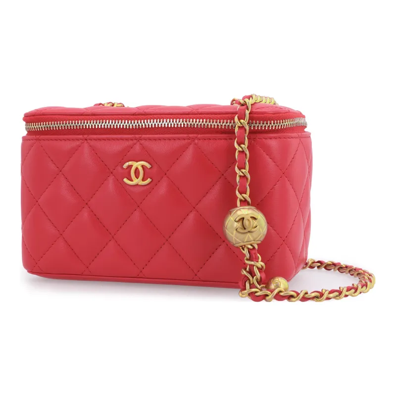 CHANEL Sheepskin Box Bag, Shoulder Bag, Clutch, Crossbody Bag Women's Watermelon Red-1