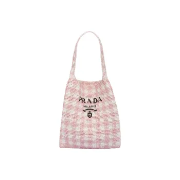 PRADA Wicker One Shoulder Handbags Large Size Women's Snow Pink