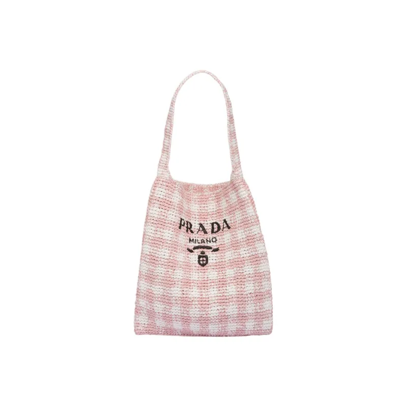PRADA Wicker One Shoulder Handbags Large Size Women's Snow Pink-0
