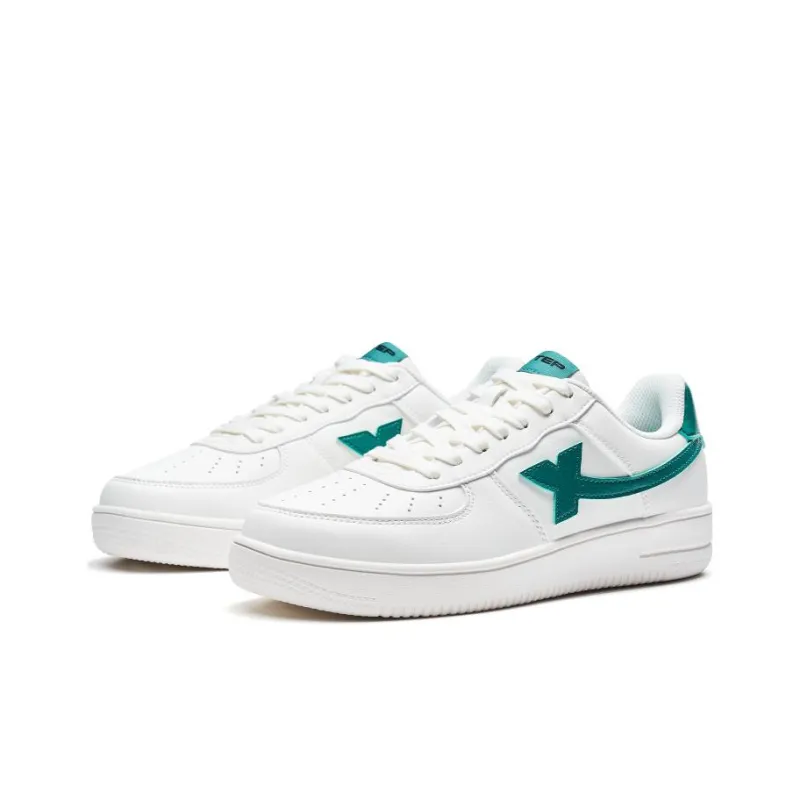 XTEP Air Force One Anti Slip Wear Resistant Low Top Skateboard Shoes Men's White Green-2