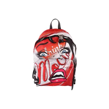 MOSCHINO Cow Leather Patchwork With Polyamide Backpack Women's Red
