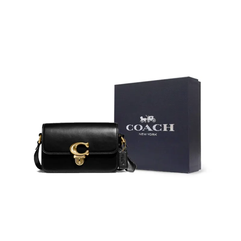 COACH Studio Tanned Leather Small Square Bag Shoulder Bag, Crossbody Bag Small Size Women's Black-0