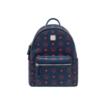 MCM Stark Visetos Leather Backpack Medium Size Men's Blue