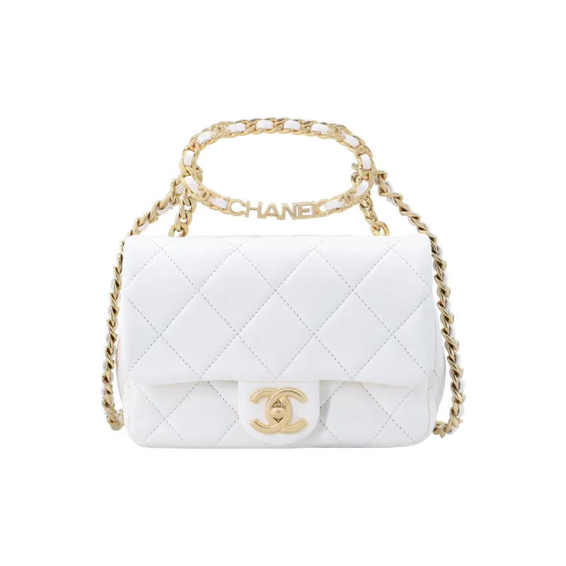 CHANEL 23C Early Spring Sheepskin Flap Bag, Shoulder Bag, Crossbody Bag, Handbag Mini Women's White-0