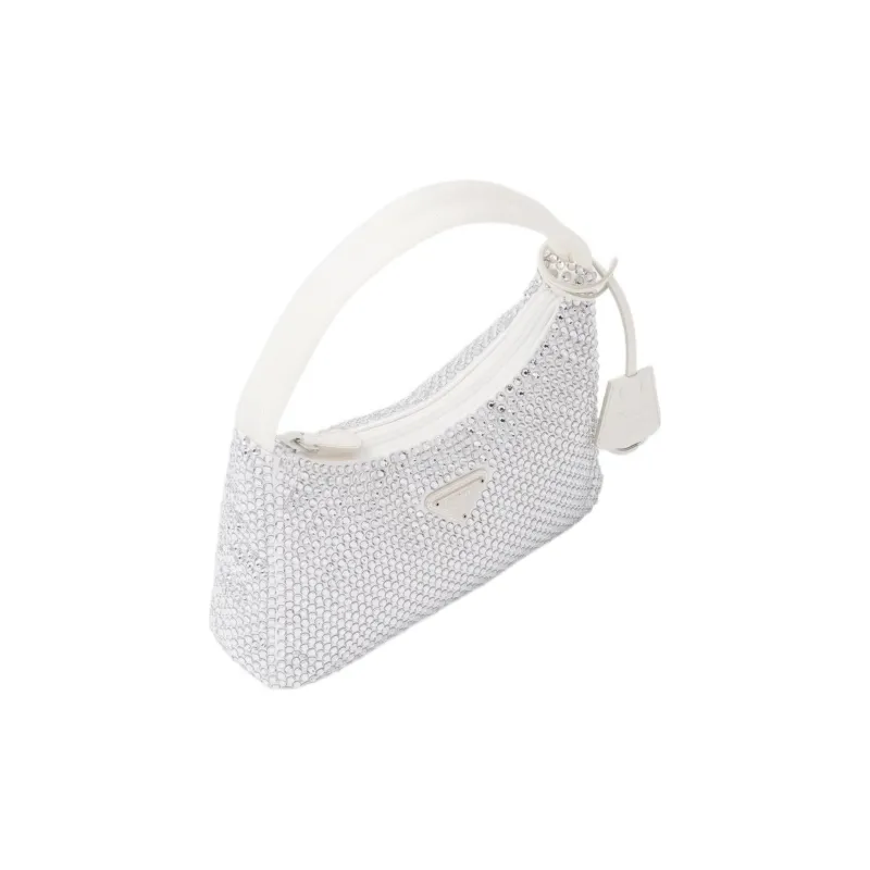 PRADA Satin Fabric Hobo Bag Handbag Shoulder Bag Women's White-2
