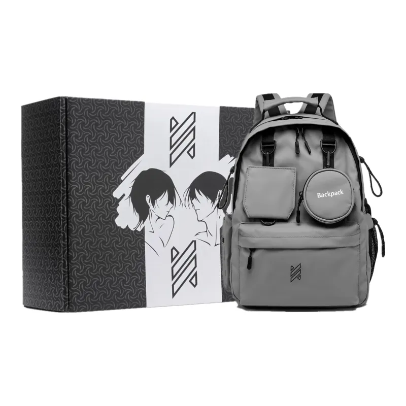 NOMK PU Backpack Large Size Unisex White/Black/Gray-18