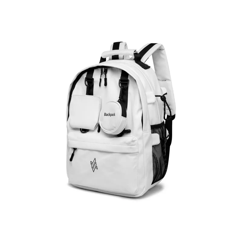 NOMK PU Backpack Large Size Unisex White/Black/Gray-1