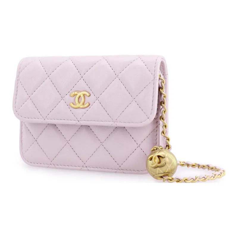 CHANEL Sheepskin Shoulder Bag, Crossbody Bag Women's Light Purple-2