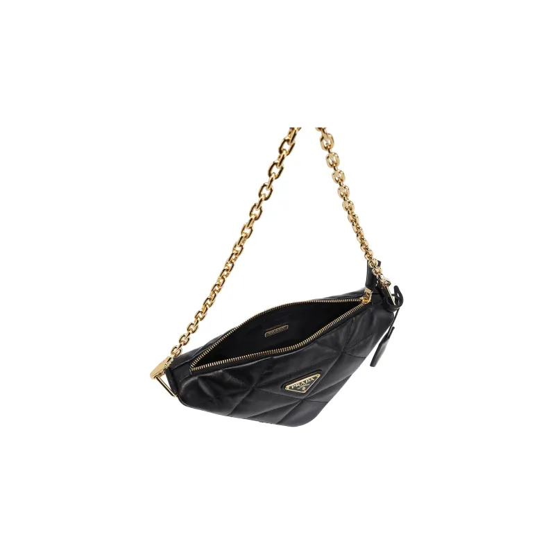 PRADA Triangle Soft Sheep Leather Handbag Shoulder Bag Women's Black-2