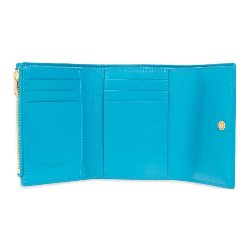 Bottega Veneta Sheepskin Wallet Small Size Women's Blue-3