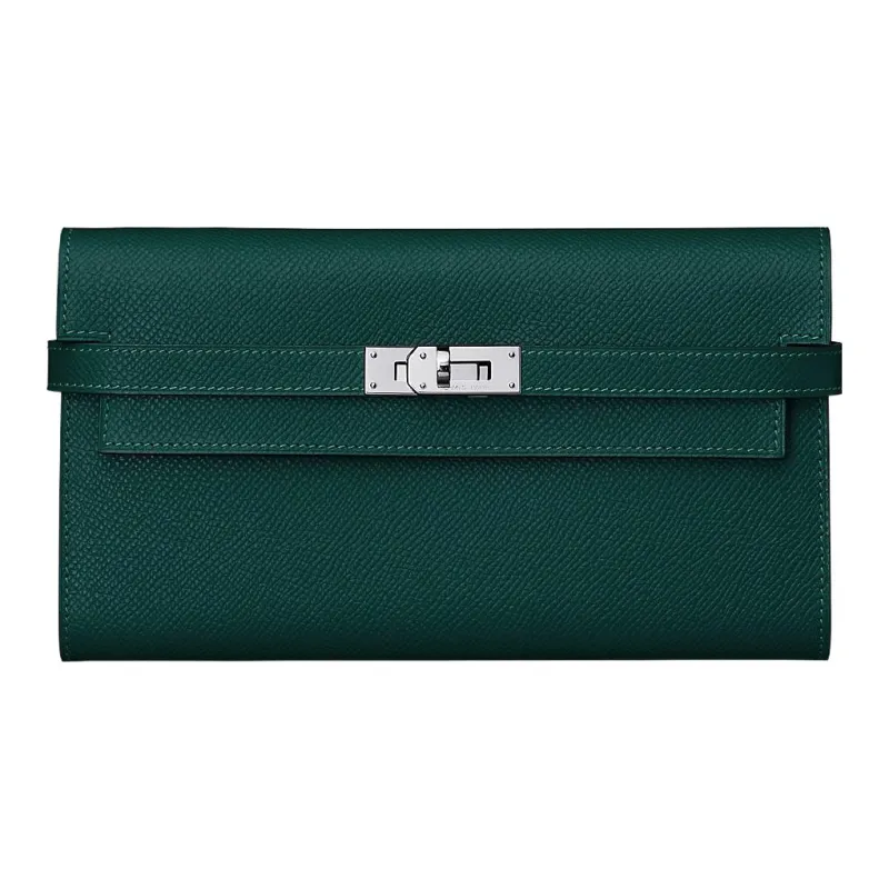 HERMES Epsom Calfskin Wallet Women's 6O Vert Cypres Cypress Green/Pine Green-0