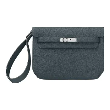 HERMES Kelly Depeches Togo Calfskin Clutch Women's Y7 Bleu Orage Hurricane Blue