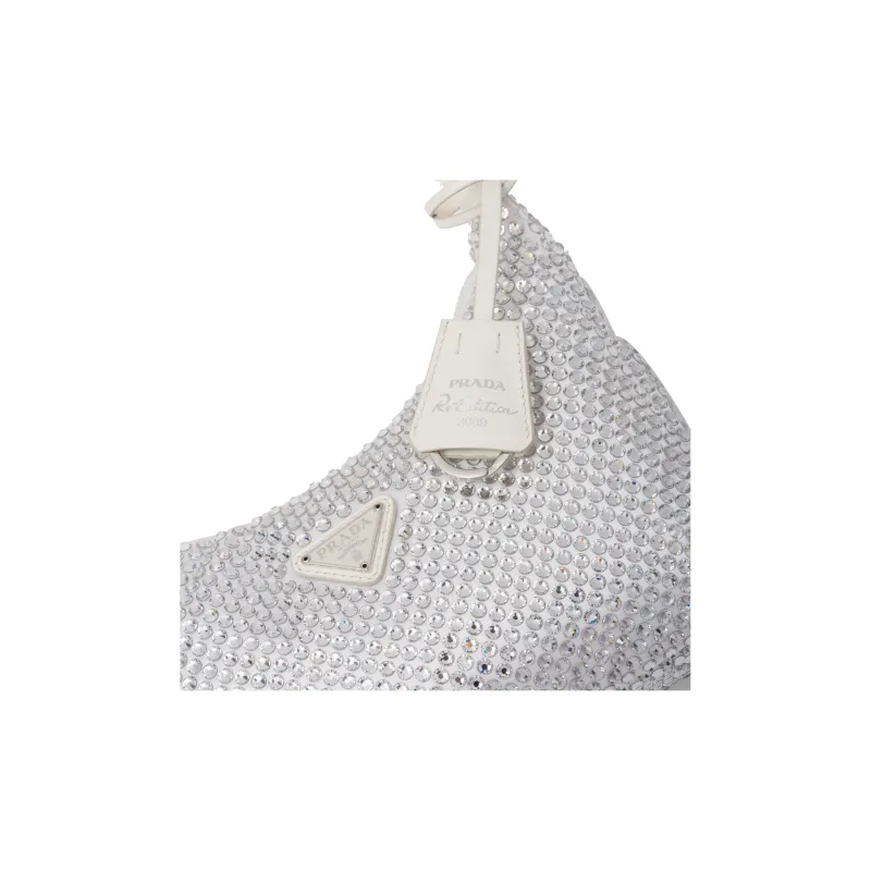 PRADA Satin Fabric Hobo Bag Handbag Shoulder Bag Women's White-3