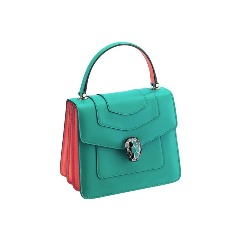 BVLGARI Serpenti Forever Calfskin Trunk Bag Flap Shoulder Bag Crossbody Bag Handbag Small Size Women's Turquoise-1