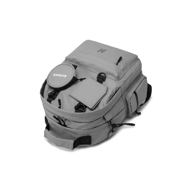 NOMK PU Backpack Large Size Unisex White/Black/Gray-17