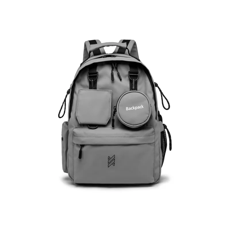 NOMK PU Backpack Large Size Unisex White/Black/Gray-13