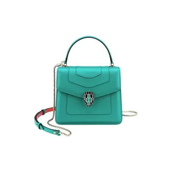 BVLGARI Serpenti Forever Calfskin Trunk Bag Flap Shoulder Bag Crossbody Bag Handbag Small Size Women's Turquoise