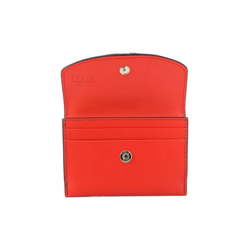 Furla Leather Card Holder Wallet Women's Orange Red-2