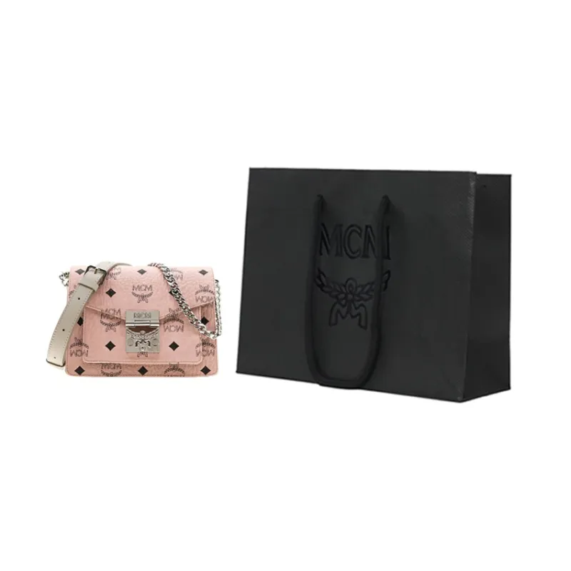 MCM Patricia Visetos Mini Flap Lock Crossbody Soft Pink-6