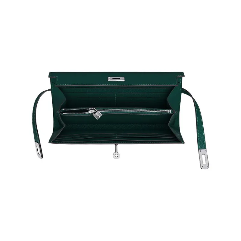 HERMES Epsom Calfskin Wallet Women's 6O Vert Cypres Cypress Green/Pine Green-1