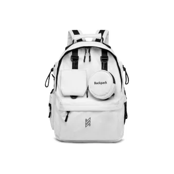 NOMK PU Backpack Large Size Unisex White/Black/Gray