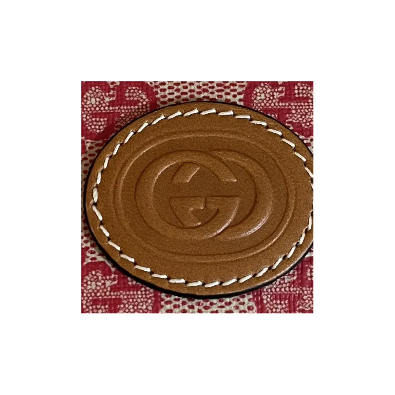 GUCCI Denim Patchwork Leather Card Holder Women's Red-1