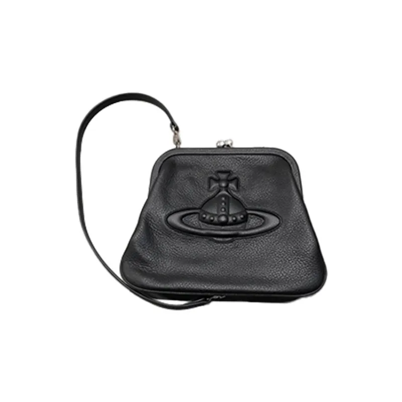 Vivienne Westwood Grained Leather Shoulder Bag Crossbody Bag Handbag Women's Black-0