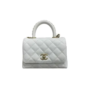 CHANEL 23P Spring And Summer COCO Handle Litchi Grain Cow Leather Shoulder Bag Crossbody Bag Handbag Mini Women's White