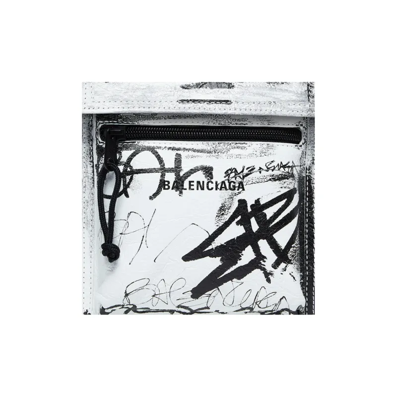 Balenciaga Lambskin Messenger Bag Shoulder Bag Crossbody Bag Small Size Men's White/Black-5