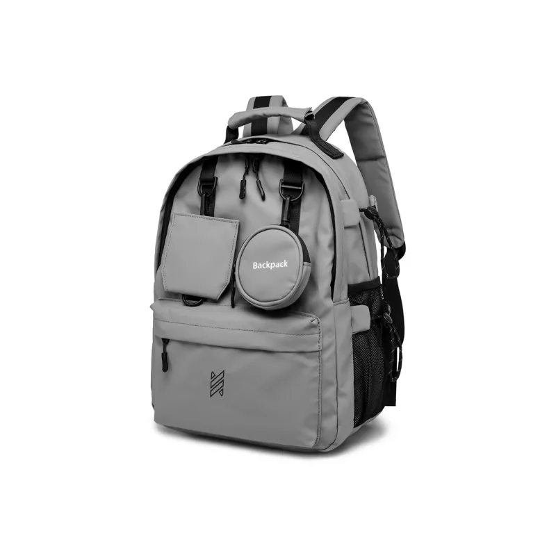 NOMK PU Backpack Large Size Unisex White/Black/Gray-14