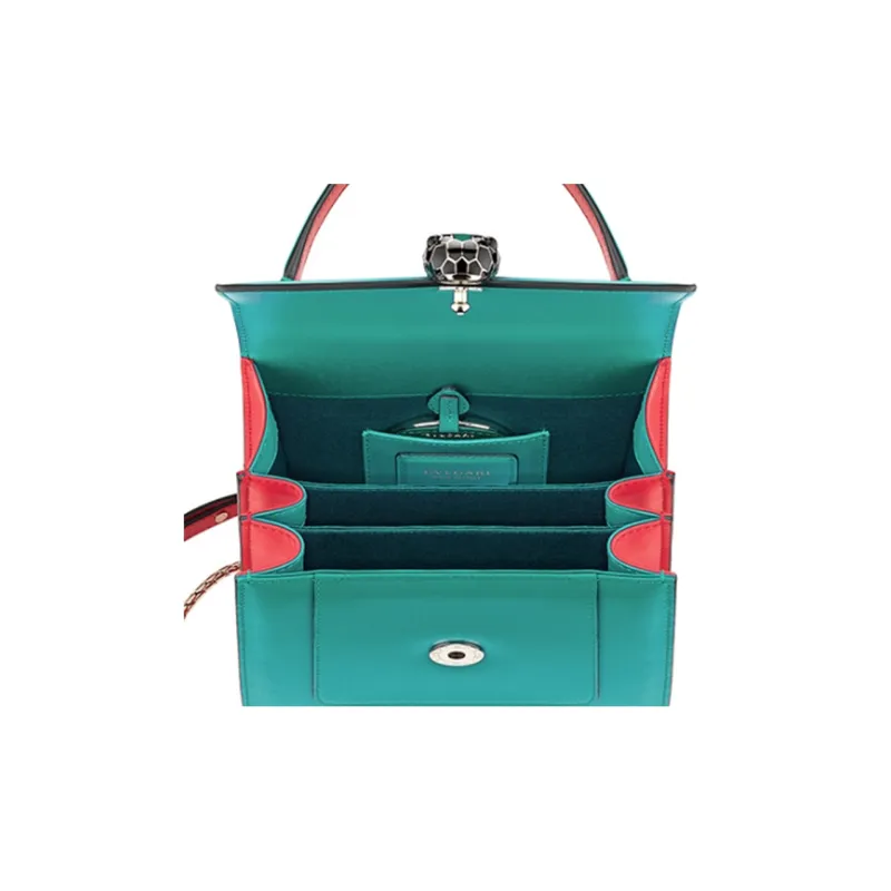 BVLGARI Serpenti Forever Calfskin Trunk Bag Flap Shoulder Bag Crossbody Bag Handbag Small Size Women's Turquoise-4