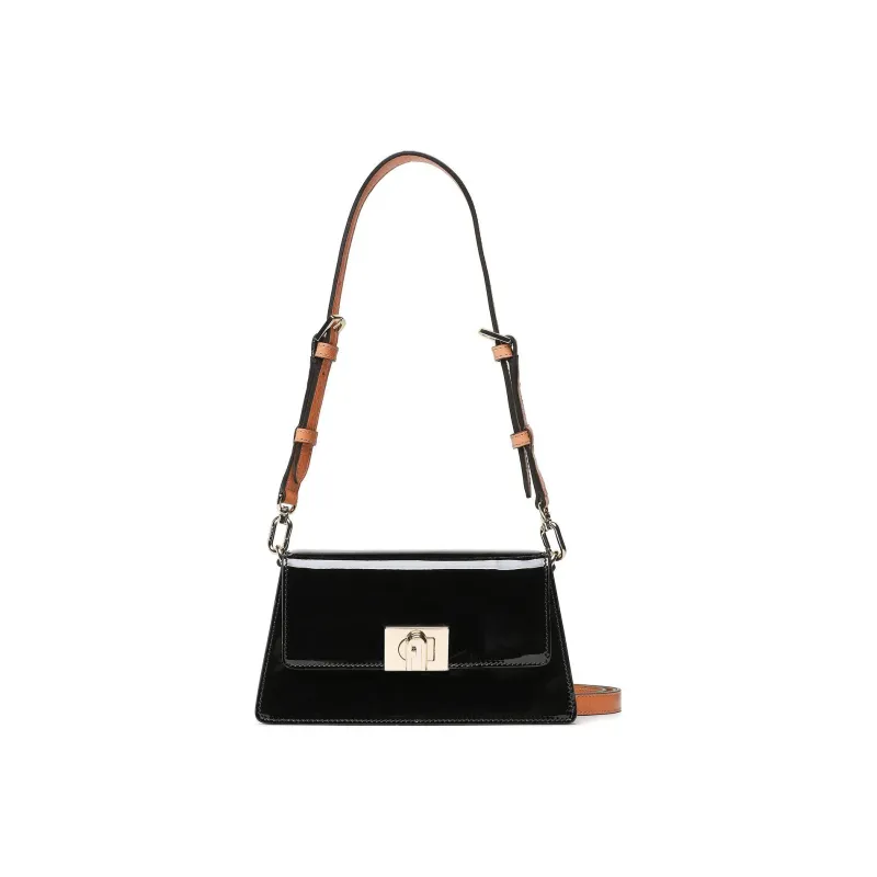 Furla Shiny Leather Crossbody Bag, Shoulder Bag Women's Black-0