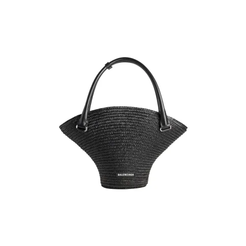 Balenciaga Straw Handbag Medium Size Women's Black