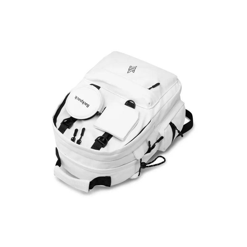 NOMK PU Backpack Large Size Unisex White/Black/Gray-4