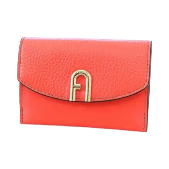 Furla Leather Card Holder Wallet Women's Orange Red