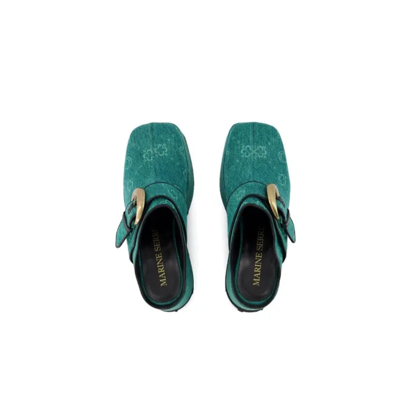 Marine Serre Regenerated Denim Monogram Clogs-3