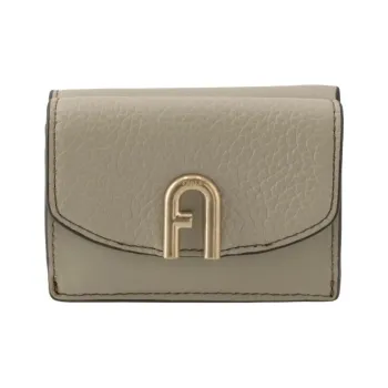 Furla Primula Grain Cow Leather Card Holder Wallet Women's Gray